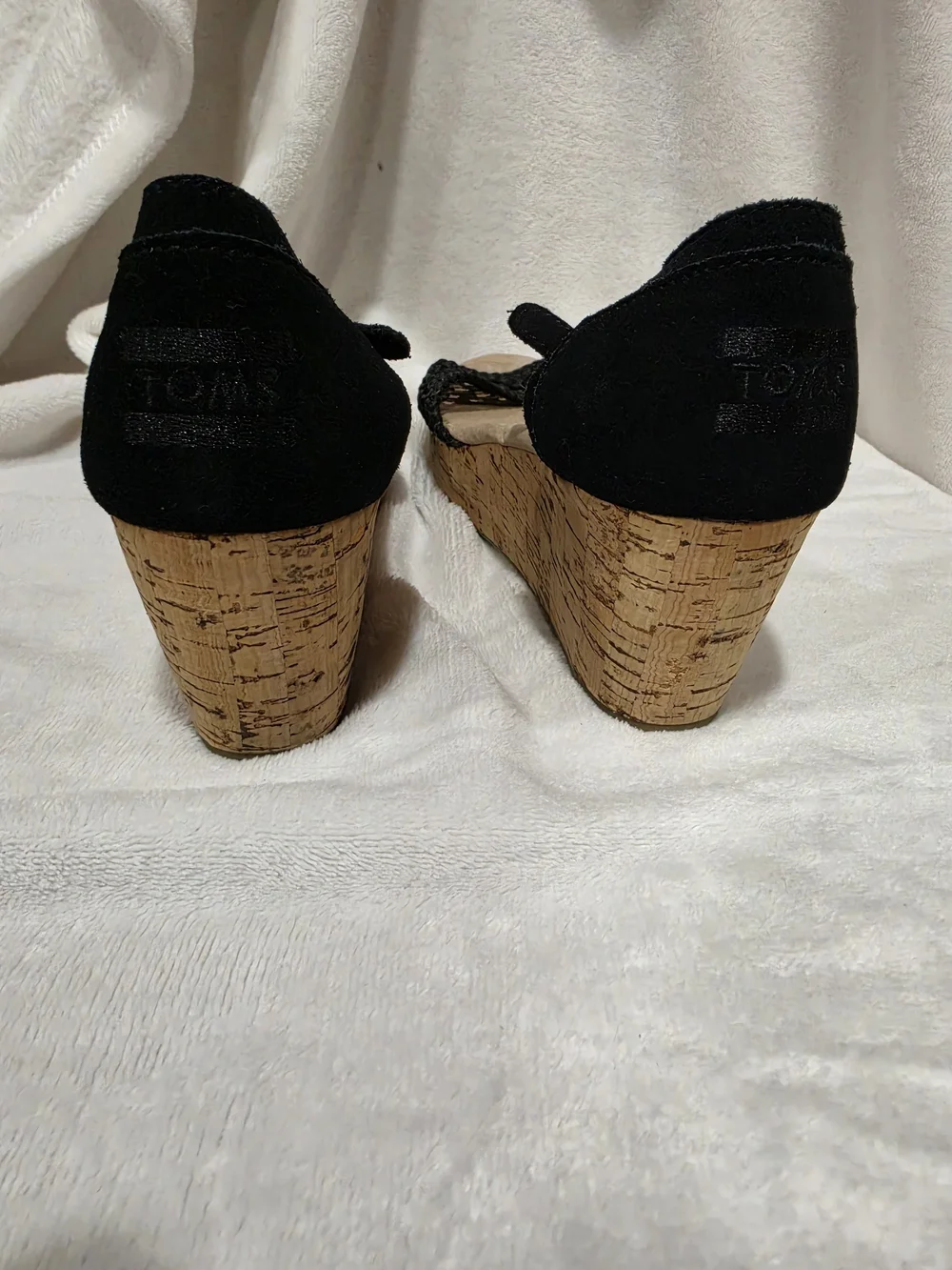 TOMS Women's Black Woven Cork Wedge Sandals Ankle Strap Size 8 Comfort Shoes